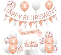 Rose Gold Retirement Decorations for Women and Men - Includes Happy Retirement Banner, Balloons, Cake Topper and Sash - Office Farewell and Party Supplies Kit