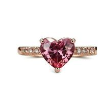 Rose Gold Ring for Women 9K, The Engagement Ring Heart with Lab Created Pink Sapphire and Diamond Size O 1/2