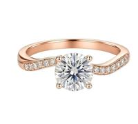 Rose Gold Rings 18K, Promise Ring to Myself Twisted Band with Moissanite Size P 1/2