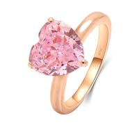 Rose Gold Rings Set, Chunky Rings for Women 14K Solitaire Ring with 4ct Heart Pink Moissanite Size K 1/2