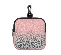 Rose Gold Silver Glitter Leopard Print, Square Zipper Storage Bag, Neoprene Coin Purse, Small Wallets, Change Pouch, Change Purse