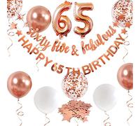 Rose Gold Sixty Five & Fabulous Happy 65th Birthday Banner Garland Foil Balloon 65 for Womens decor Hanging 65 & Fabulous Cheers to 65 Years Old Birthday Party Supplies Backdrop