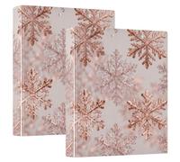Rose Gold Snowflakes 1-1/2 Inch School Binder Round Ringing with Pockets 1/2 Pack Office Binder Hardcover
