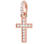 Rose Gold Sparkling Cross Charms fit Pandora Bracelet Necklace, Pave CZ Faith Cross Pendant Christian Beads in 925 Sterling Silver, Gifts for God Mom/Goddaughter/Friends