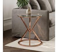 Rose Gold Stainless Steel Base Round End Table with Tempered Glass Top, Allure