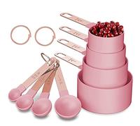 Rose Gold Stainless Steel Handle Measuring Cups and Spoons Set, 8 Piece Stackable Accurate Tablespoon for Measuring Dry and Liquid Ingredients Small Teaspoon with Plastic Head (Pink)