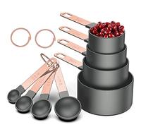 Rose Gold Stainless Steel Handle Measuring Cups and Spoons Set, 8 Piece Stackable Accurate Tablespoon for Measuring Dry and Liquid Ingredients Small Teaspoon with Plastic Head (Grey)
