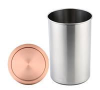 Rose Gold Stainless Steel Kitchen Cabinet Trash Can Round Concealed Lid Integrated Trash Chute Hidden Flip Top Modern Design for Stylish Home Décor.