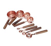Rose Gold Stainless Steel Measuring Spoon Set 8Pcs with Wood Handles Kitchen Baking Accessory Measuring Scoop for Home Bakers and Cooking Enthusiasts