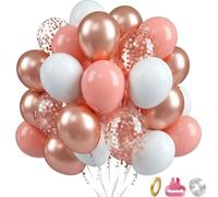 Rose Gold Star Foil Confetti Balloons Kit with Pink & White 12 Inch Balloons for Party Arch Decoration, 60 Pcs Boho Chic Wedding Anniversary Birthday Celebration Decor, Including Pump & Ribbon