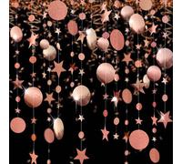 Rose Gold Star Garland 52ft Star Bunting Circle Garland Bunting Banner Decorations for Birthday Baby Shower Wedding Graduation Christmas Decorations