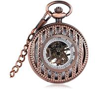 Rose Gold Stripe Design Hand Winding Mechanical Pocket Watches for Men Women Father Mother Retro Pendant Watch Gifts Item Chain Pocket Watch Gifts for Family