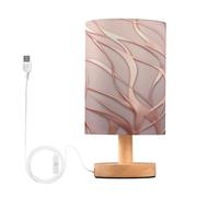 Rose Gold Striped Nightstand Lamp Eye-Caring LED Desk Light with Non-Slip Wooden Base USB Rechargeable Table Lamp for Bedroom Living Room & Office
