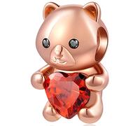 Rose Gold Teddy Bear Charms Hug Love Heart fit Pandora Animal Pet Bracelet, 925 Sterling Silver I Love You Bear Beads with January CZ, Gifts for Girlfriend/Valentines Day/Bride