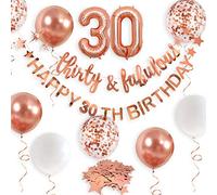 Rose Gold Thirty & Fabulous Happy 30th Birthday Banner Garland Foil Balloon 30 for Womens 30th Birthday Decorations Hanging 30 and Fabulous Cheers to 30 Years Old Dirty Thirty Party Supplies Backdrop