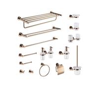 Rose Gold Toilet Brush Holder Polished Bathroom Accessories WallMounted Stainless Steel Towel Bar Hook Double Cup Support for Stylish Home Decor.