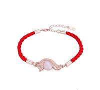 Rose Gold-Tone S925 Sterling Silver Zircon Fox Bracelet Braided Red String Wrist Jewelry