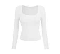 Rose Gold Tops for Women UK Blouses UK 18Th Birthday Gifts for Girls Beach Women's Spring Autumn Leisure Sexy Long Sleeve Square Neck Solid Fit Elastic Bottom T Shirt Top Bargains of The Day Sale