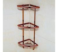 Rose Gold Triangular Wall-Mounted Corner Shelf - 3-Tier Double-Deck Mesh Basket for Bathroom Storage Stylish Home Décor & Space-Saving Hook Solution