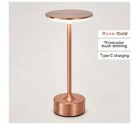 (Rose Gold, Trichromatic Light) LED Table Lamp Touch Sensor Night Light USB Rechargeable Portable Bedroom Night Light Wireless Reading Lamp Restaurant Hotel Bar