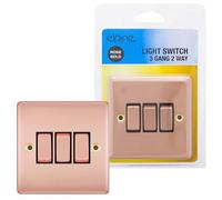 Rose Gold Triple Light Switch - 3 Gang 2 Way On/Off Control | With Fixing Screws, Lighting, Household, Decoration, Electrical, Appliance, Lights