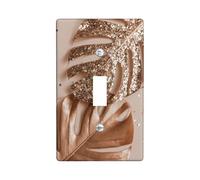 Rose Gold Tropical Leaf Light Switch Cover Plate/Outlet Covers, Glitter Monstera and Palm Leaves for Home Décor, Modern Minimalistic Style, Ideal for Living Room and Bedroom Single Toggle