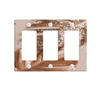 Rose Gold Tropical Leaf Light Switch Cover Plate/Outlet Covers, Glitter Monstera and Palm Leaves for Home Décor, Modern Minimalistic Style, Ideal for Living Room and Bedroom 3 Gang Wall Plate
