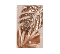 Rose Gold Tropical Leaf Light Switch Cover Plate/Outlet Covers, Glitter Monstera and Palm Leaves for Home Décor, Modern Minimalistic Style, Ideal for Living Room and Bedroom Blank Cover Plate