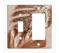 Rose Gold Tropical Leaf Light Switch Cover Plate/Outlet Covers, Glitter Monstera and Palm Leaves for Home Décor, Modern Minimalistic Style, Ideal for Living Room and Bedroom Toggle Rocker