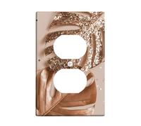 Rose Gold Tropical Leaf Light Switch Cover Plate/Outlet Covers, Glitter Monstera and Palm Leaves for Home Décor, Modern Minimalistic Style, Ideal for Living Room and Bedroom Single Duplex Outlet