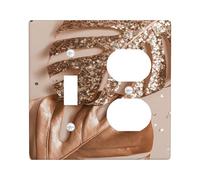 Rose Gold Tropical Leaf Light Switch Cover Plate/Outlet Covers, Glitter Monstera and Palm Leaves for Home Décor, Modern Minimalistic Style, Ideal for Living Room and Bedroom Toggle Duplex