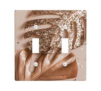 Rose Gold Tropical Leaf Light Switch Cover Plate/Outlet Covers, Glitter Monstera and Palm Leaves for Home Décor, Modern Minimalistic Style, Ideal for Living Room and Bedroom Double Toggle