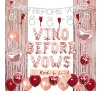 Rose Gold Vino Before Vows Bachelorette Party Decorations Wine Theme Banner Garland Bride to Be Sash Heart Shaped Foil Balloon Foil Fringe Curtain for Bridal Shower Party Decor Supplies
