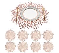 Rose Gold Vinyl Placemats Set of 8 - Holiday Round Floral Leaf Dining Table Decoration
