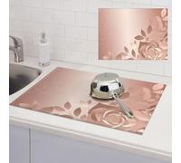 Rose Gold Wallpaper Dish Drying Mat for Kitchen Counter, Absorbent Microfiber Drainer Mats, Non-slip Kitchen Draining Mat for Coffee Machine Dish Rack Pad 24"x18" Dish Drainer Pad