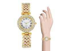 Rose Gold Watches - Analogue Bracelet with Rhinestones, Elegant Women's Timer, Fashion Accessory Design, Business Casual Style, Chic Home Wear, Sparkling Office Look, Functional Timepiece, gold, see