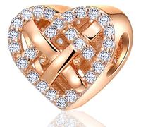 Rose Gold Weaving Knotted Heart Charms fits Pandora Valentines Day Bracelet Necklace, 925 Sterling Silver Infinity Knot Openwork Beads with Clear CZ, Gifts for Wife/Best Mum/Girlfriend