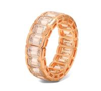 Rose Gold Wedding Rings, Pretty Rings 14K All Around Band with 0.6ct Emerald Moissanite Size Q 1/2