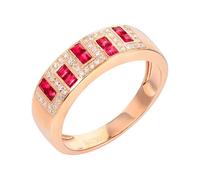 Rose Gold Wedding Rings, Women Rings Lab Created Ruby 0.52ct Drill Row Jewelry 18K Rose Gold with Moissanite for Bride Size L 1/2