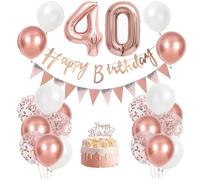 Rose Gold & White 40th Birthday Decorations Set with Large Number Balloons, Confetti Balloons, Banner, Cake Topper & Coordinated Table Decor - Complete Party Set for Adult Milestone Celebrations