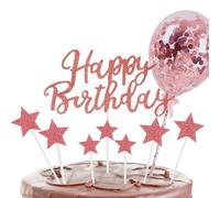 Rose Golden Star Balloon Cake Topper Set, 10 Piece Birthday Cake Toppers with Glitter Accents, Rose Gold Balloon Cake Decorations for Party (rose gold)