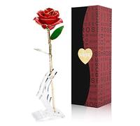 Rose, Gomyhom 24k Gold Rose with Transparent Stand and Gift Box for Women/ Her/ Mum/ Grandma/ Girlfriend, Romantic Present for Valentine's Day, Mother's Day, Anniversary, Birthday, Christmas
