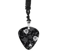 Rose Gothic Guitar Pick Necklaces Titanium Steel Non-Fading Metal Guitar Pendant Personalized Cool Guitar Pick Necklace Hip Hop Punk Music Necklace for Music Lover & Gifts
