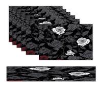 Rose Gothic Placemats Set of 7 Exquisite Linen Table Mat Seven Piece Set Includes 13"x71" Fashion Table Runner and 12"x18" Place Mat Decor for Kitchen Dining Room