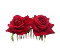 Rose Hair Clip 3Pcs Rose Flower Hair Combs For Bridal Fashion Handmade Wedding Prom Headpiece Charm Hair(Red)