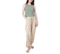Rose Halcyon Women's Pyjamas Summer Ladies Pyjamas Set Two-piece Loungewear Sleeveless Striped Top and Solid Color Pants Khaki S
