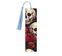 Rose Halloween Skull Bookmark Skeleton Flower Wooden Bookmark with Tassel Book Mark for Women Men Reading Page Markers Gifts for Book Lovers