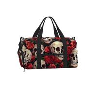 Rose Halloween Skull Gym Bag for Men Women, Skeleton Flower Weekend Travel Duffle Bag with Shoe Compartment,Water-Resistant Sport Overnight Tote Dance Yoga Carry On Holdall