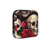 Rose Halloween Skull Sanitary Napkin Storage Bag Period Pouch, Discreet Sanitary Towel Holder Skeleton Flower Portable Feminine Pad Organiser for Women, Teen Girls, Travel & School