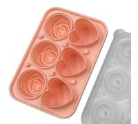 Rose Heart Design Ice Tray in Flexible Silicone with Funnel Lid to Simplify Ice Making for Beverages (pink)